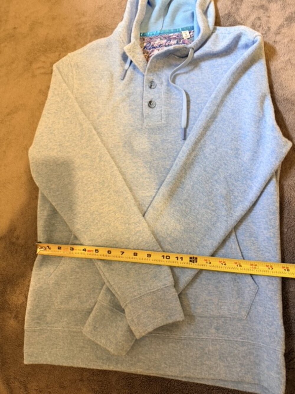 Robert Graham Hoodie Mens S Light Blue Paisley Lined Pullover Button Placket - Picture 2 of 5